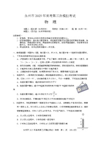湖南省永州市2025届高三下学期三模物理试卷（Word版附答案）