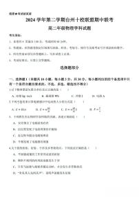 浙江省台州市十校联盟2024-2025学年高二下学期4月期中考试 物理 PDF版含答案