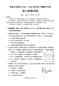 重庆西南大学附属中学2024-2025学年高二下学期期中考试物理试题+答案