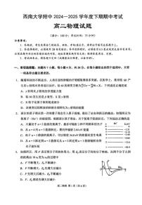 重庆西南大学附属中学2024-2025学年高二下学期期中考试物理试卷（含答案）