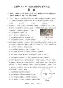 浙江省诸暨市2025届高三下学期5月适应性考试（二模）物理试题（含答案）