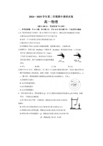 江苏省宿迁市泗阳县2024-2025学年高一下学期期中考试物理试题