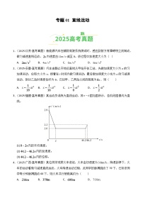 2025年高考物理真题分类汇编专题01 直线运动（全国通用）(学生版+解析版）