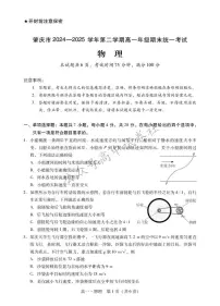 广东省肇庆市2024-2025学年高一下学期期末统一考试物理试卷