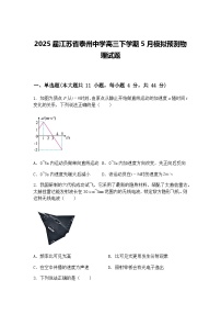 2025届江苏省泰州中学高三下学期5月模拟预测物理试题（含答案解析）