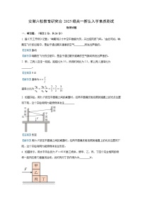 安徽省六校教育研究会2025-2026学年高一上学期入学考试物理试卷（解析版）