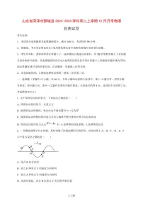 山东省菏泽市鄄城县2024~2025学年度高二上册12月月考物理试卷（带答案）