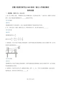 安徽省六校教育研究会2025-2026学年高一上学期入学考试物理试题（解析版）