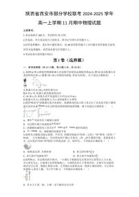 陕西省西安市西安市部分学校联考2024-2025学年高一上学期11月期中物理试题（含答案）