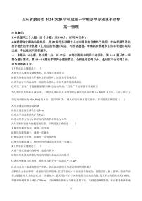 山东省烟台市2024-2025学年高一上学期11月期中考试物理试卷含答案