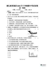 湖南省长沙市雅礼教育集团2025-2026学年高一上学期期中考试物理试卷（含答案）