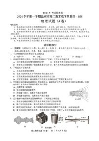 浙江省温州市2024-2025学年高二上学期期末教学质量统一检测物理试卷（A）