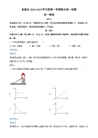 北京市东城区高一上学期期末统一检测物理试卷（解析版）-A4