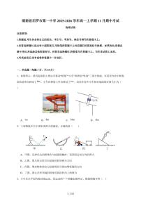 湖南省汨罗市第一中学2025~2026学年高一上册11月期中考试物理试题 (含解析)（含答案）