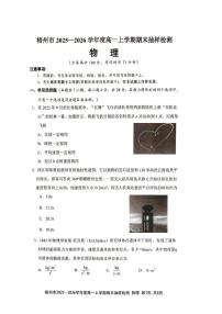 广西梧州市2025-2026学年高一上学期1月期末抽样检测物理试题
