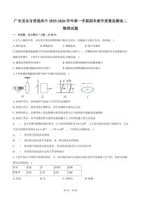 广东茂名市普通高中2025-2026学年第一学期期末教学质量监测高二物理试卷（含答案）