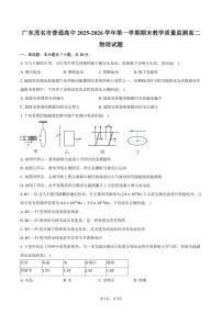 2025-2026学年广东省茂名市普通高中第一学期期末教学质量监测高二物理试卷（含答案）