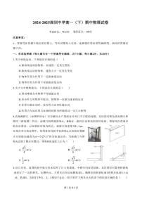 广东深圳市中学2024-2025学年高一下学期期中物理试卷