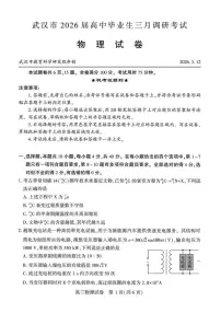 湖北武汉市2026届下学期高三三月调研考试（武汉二调） 物理试卷及答案