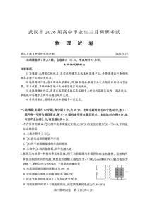 2026年武汉高三下学期3月物理试题及答案