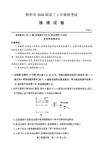湖北省荆州市2026届高三下学期3月调研考试物理试题（含答案）