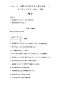 2020-2021学年山东师范大学附属中学高一11月学分认定考试（期中）化学试题含解析