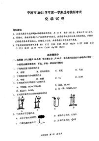 浙江省宁波市2022届高三上学期11月高考模拟考试化学试题扫描版含答案