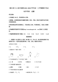 浙江省9+1高中联盟2021-2022学年高一上学期期中考试化学试题含答案