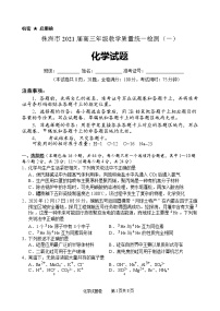 湖南省株洲市2021届高三上学期教学质量统一检测（一）化学试题 Word版含答案