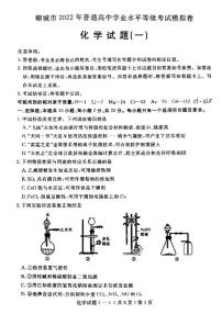 聊城市2022年普通高中学业水平等级考试模拟卷  化学试题（一）