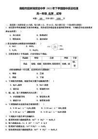 湖南省衡阳市田家炳实验中学2022-2023学年高一上学期期中考试化学试题（含答案）