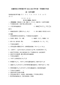 安徽师范大学附属中学2022-2023学年高一化学上学期期中考试题（Word版附答案）