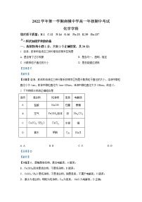 上海市南洋模范中学2022-2023学年高一化学上学期期中考试试题（Word版附解析）