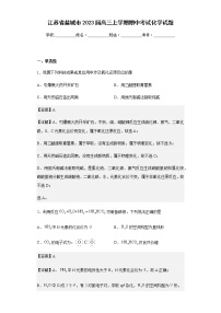 2023届江苏省盐城市高三上学期期中考试化学试题含解析