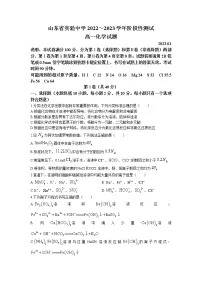 山东省实验中学2022-2023学年高一化学上学期期末考试试题(Word版附答案)