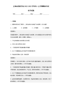 2022-2023学年上海市实验学校高一上学期期末考试化学试题含解析