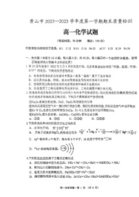 2023黄山高一上学期期末化学试题扫描版无答案