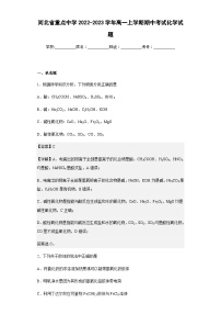 2022-2023学年河北省重点中学高一上学期期中考试化学试题含解析