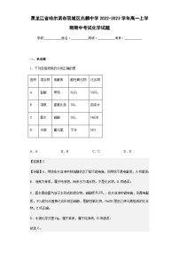 2022-2023学年黑龙江省哈尔滨市双城区兆麟中学高一上学期期中考试化学试题含解析