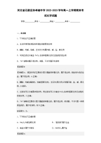 2022-2023学年河北省石家庄市卓越中学高一上学期期末考试化学试题含解析