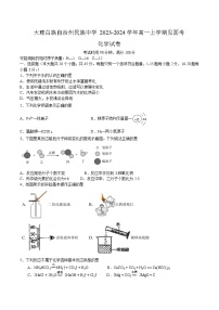 云南省大理白族自治州民族中学2023-2024学年高一上学期见面考化学试题（Word版含答案）