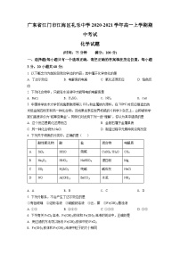 广东省江门市江海区礼乐中学2020-2021学年高一上学期期中考试化学试题