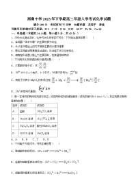 湖南省长沙市周南中学2023-2024学年高二化学上学期入学考试试题（Word版附答案）