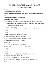 浙江省宁波市三锋教研联盟2022-2023学年高一化学上学期11月期中联考试题（Word版附解析）