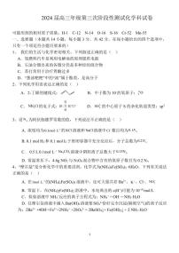 湖南省长沙市部分中学2024届高三上学期第三次阶段性测试化学试题（PDF版含答案）