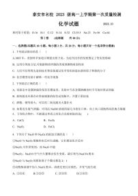 山东省泰安市名校2023-2024学年高一上学期10月第一次质量检测化学试题（PDF版含答案）