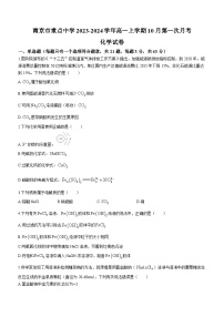 江苏省南京市重点中学2023-2024学年高一上学期10月第一次月考化学试题（Word版含答案）