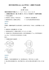 2023郑州外国语学校高一上学期期中考试化学试题含解析