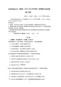 深圳高级中学2023-2024学年高二上学期  期中化学测试题(1)