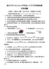 重庆市渝北中学2023-2024学年高三化学上学期10月月考质量监测试题（Word版附答案）